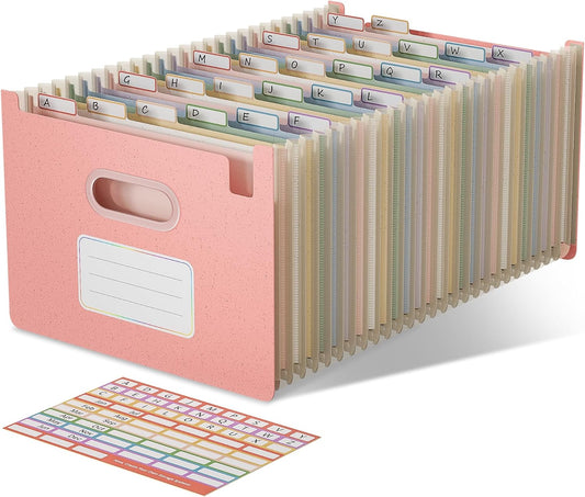 Accordion File Organizer, 26 Pockets Wheat Straw Expanding File Folders, Upright&Open Top, A-Z Bill Receipt Organizer, 100% BPA Free, Return to Nature, Healthy Living, Letter/A4 Size-Strawberry Pink