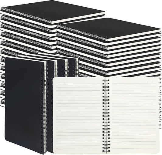 miikoul 60 Packs A5 Spiral Notebooks, Black Ruled Notebooks Bulk, 8.3"×5.5", 60 Sheets/120 Pages, Hardcover Lined Journal Notepad Travel Notebooks for Office and School Supplies