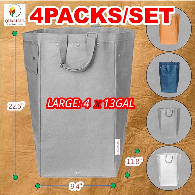 Kitchen Recycling Bin, Large Washable Paper Bags - Sturdy, Foldable, Space-Saving - Multipurpose Trash Can for Kitchen, Garden, and Indoor Use, 4 Colors, 4 Packs/Set