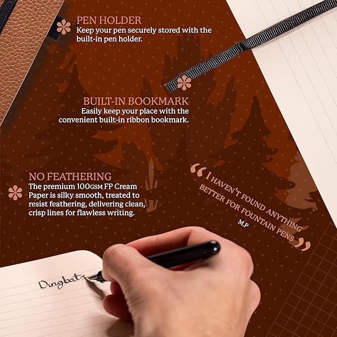 Dingbats* Wildlife Dotted Journal Notebook A5 - Vegan Leather Soft Cover, Ideal for Work, Travel - Pocket, Elastic Closure, Bookmark