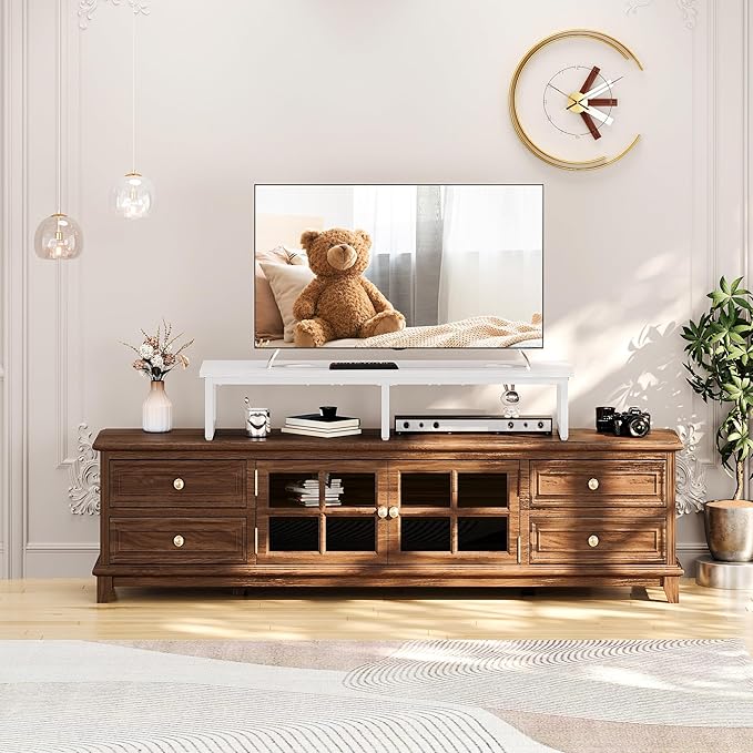 Clikuutory 45" Large TV Riser for 32-60 inch TVs, Tabletop Stand with Steel Legs, Storage & Dual - Screen Office Desk Function, Ideal for Home Office, Bedroom, Living Room, White