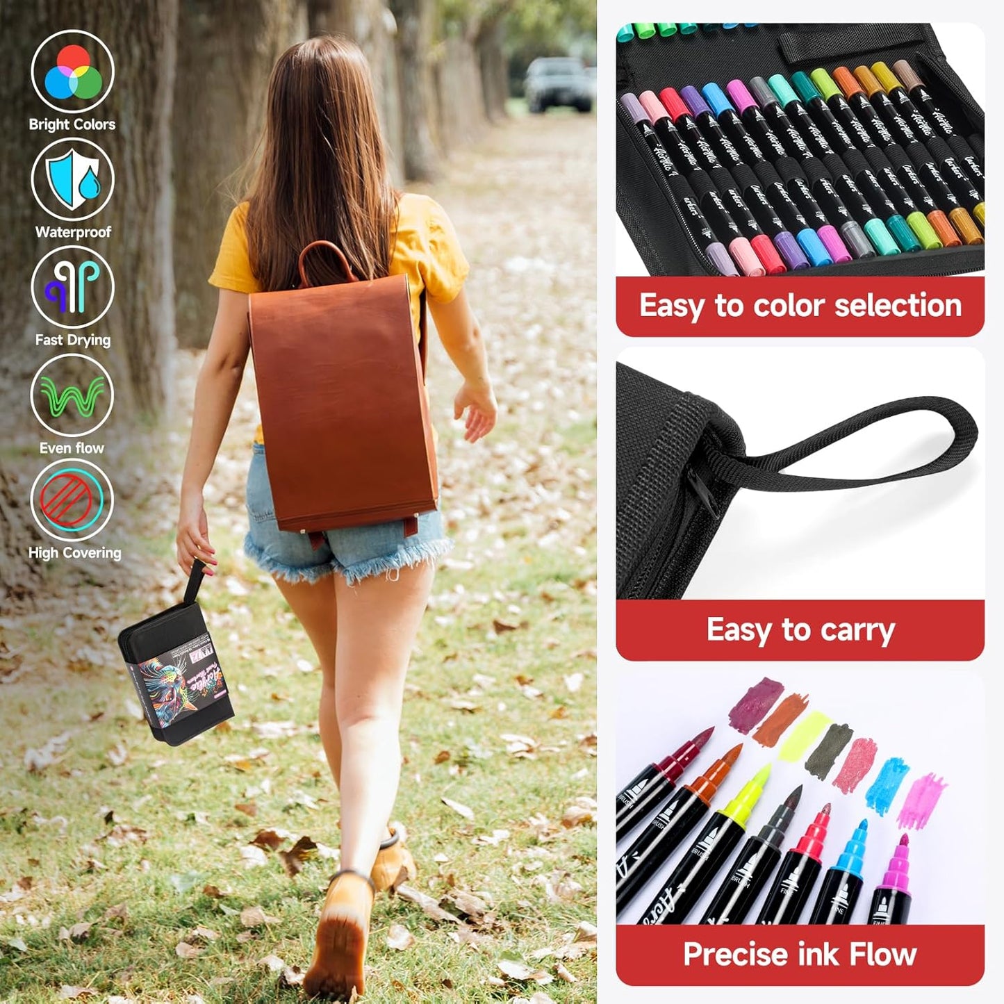 Acrylic Paint Markers,60 Colors Dual Tip Acrylic Paint Pens with Brush and Fine Tips for Rock Painting,Glass,Wood,Ceramic,Canvas,Stone, Vibrant Color Ideal for Artists, Crafters, DIY Projects