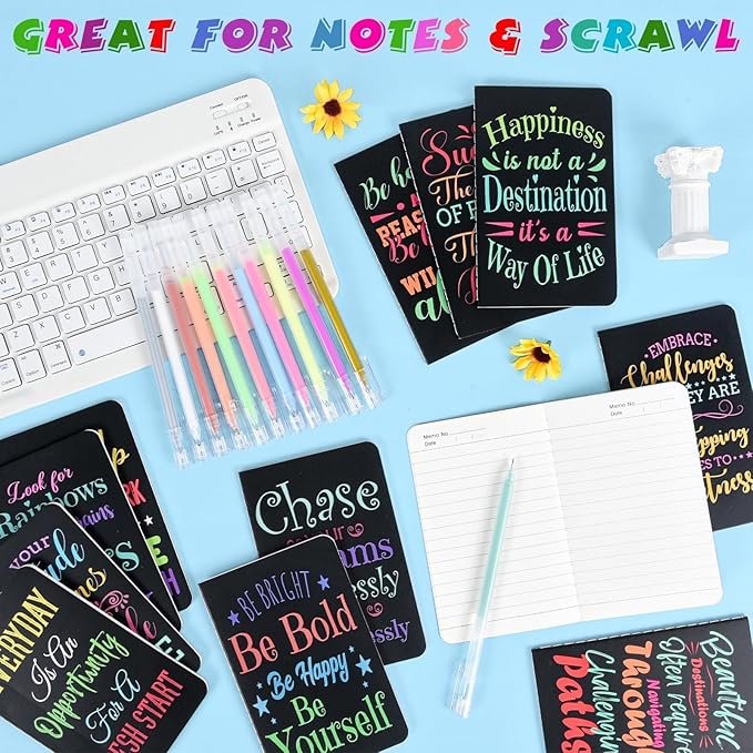 24 Pcs Mini Inspirational Notebooks Bulk with 24 Pcs Colorful Pens, Small Pocket Journal Notepads Set, Motivational Bulk Gifts for Women Men Teacher Student Kids, Fun School Office Supplies,3.5"x5.5"