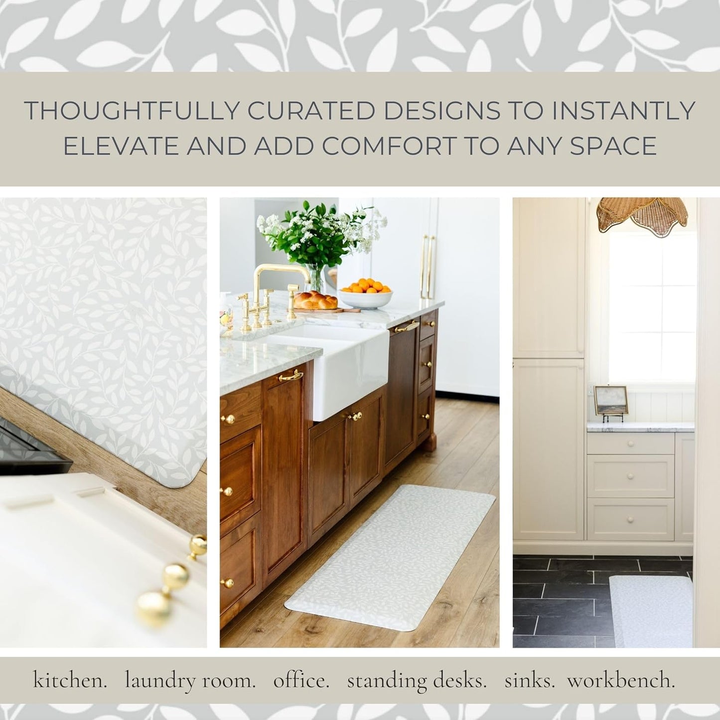 Anti Fatigue Mat by Laurel Lane Co. – Designer Anti Fatigue Mats for Kitchen Floor, Kitchen Mats for Floor, Desk Mat – Cushioned 0.75" Thick – Stain Resistant – Non-Skid Bottom – 20" x 60"