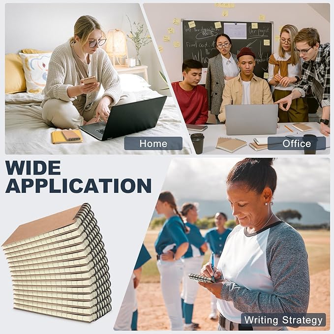 Tenceur 54 Pcs Mini Spiral Notebook 3" x 5" Top Bound Small Spiral Notepads Pocket Notebook Spiral Memo Pads 120 Pages Sketchbook College Ruled Journals for Kids Home Office School (Brown)