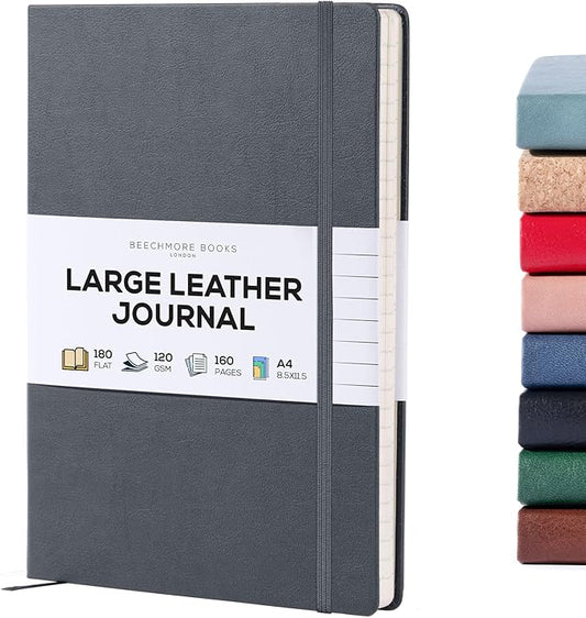 BEECHMORE BOOKS Lined Journal Notebook, 8.5 x 11.5 inch, A4 160 Lined Pages, Hardcover Leather Journals for Women, Men, Writing and Notebooks for Work - 120 GSM Thick Paper, Gifts Box Included