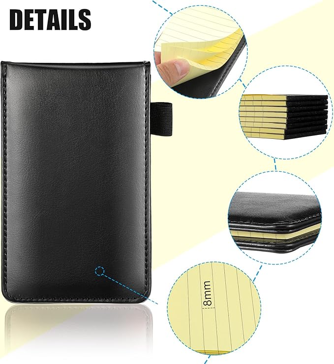 Outus 10 Pcs Pocket Notebook with Pen Set Included Mini Pocket Notepad Holder with 50 Lined Sheets, Metal Pen, 8 Pcs 3 x 5 Inch Memo Book Refills, 30 Lined Paper Per Note Pad (Black, Yellow)