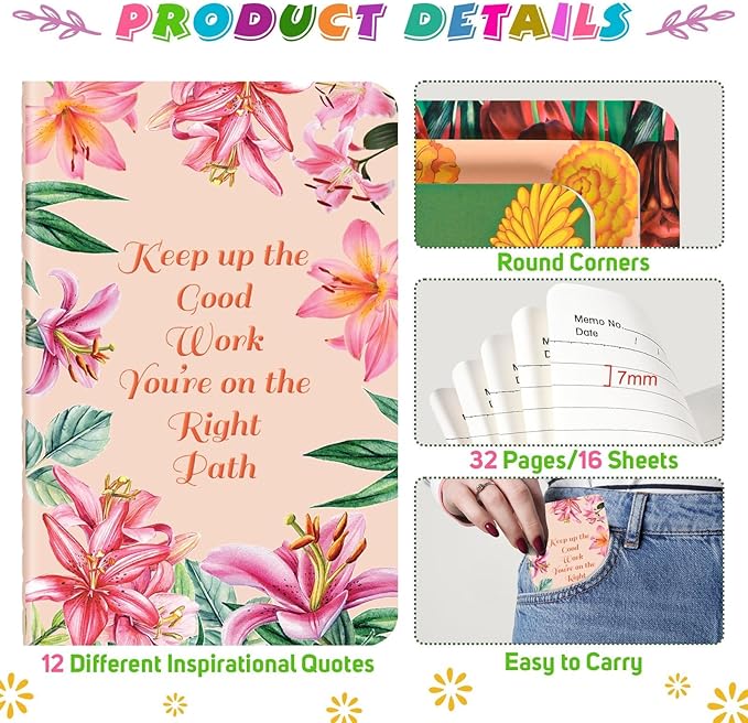 48 Pcs Mini Inspirational Notebooks Bulk with 48 Pcs Colorful Pens, Small Pocket Journal Notepads Set, Motivational Bulk Gifts for Women Men Teacher Student Kids,Fun School Office Supplies,3.5"x5.5"