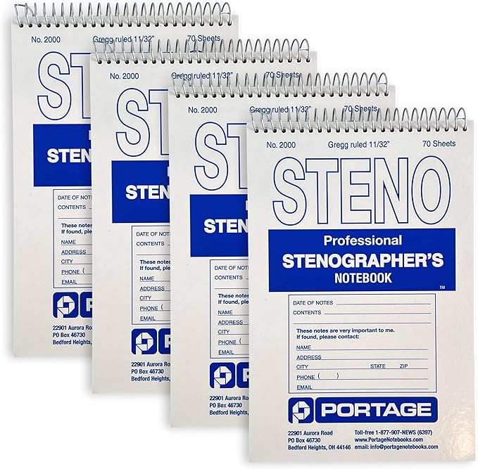Portage Steno Notebook | 6" x 9" With Ultra Thick Backing Perfect For Writing Wherever You Need, 70 Sheets of Quality, Gregg Ruled Paper, Top Spiral Bound