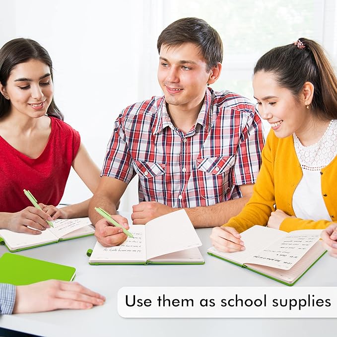 feela 24 Pack Journal Notebook Bulk for Work, Business Notebook Hardcover Lined Writing Journal with Pen Holder for Men Women Note Taking, with 24 Black Pens, 120 GSM, 5.1”x8.3”, A5, Green