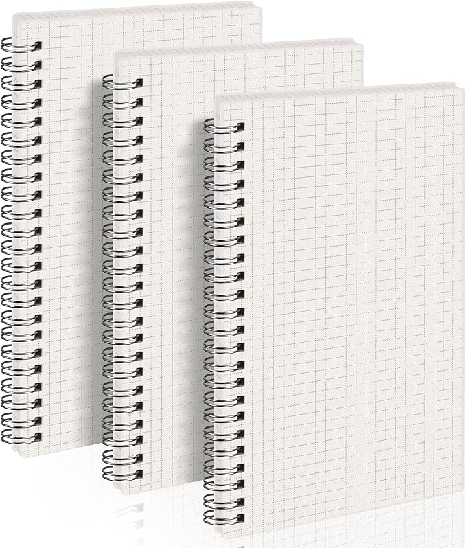 AHGXG Graph Paper Notebook Spiral 3 Pack - A5 Grid Notebook 5.7"x 8.3", Thick 100gsm Graph Grid Paper, 80 Sheets, Transparent Hardcover Journals for School Supplies, Office, Writing, Drawing