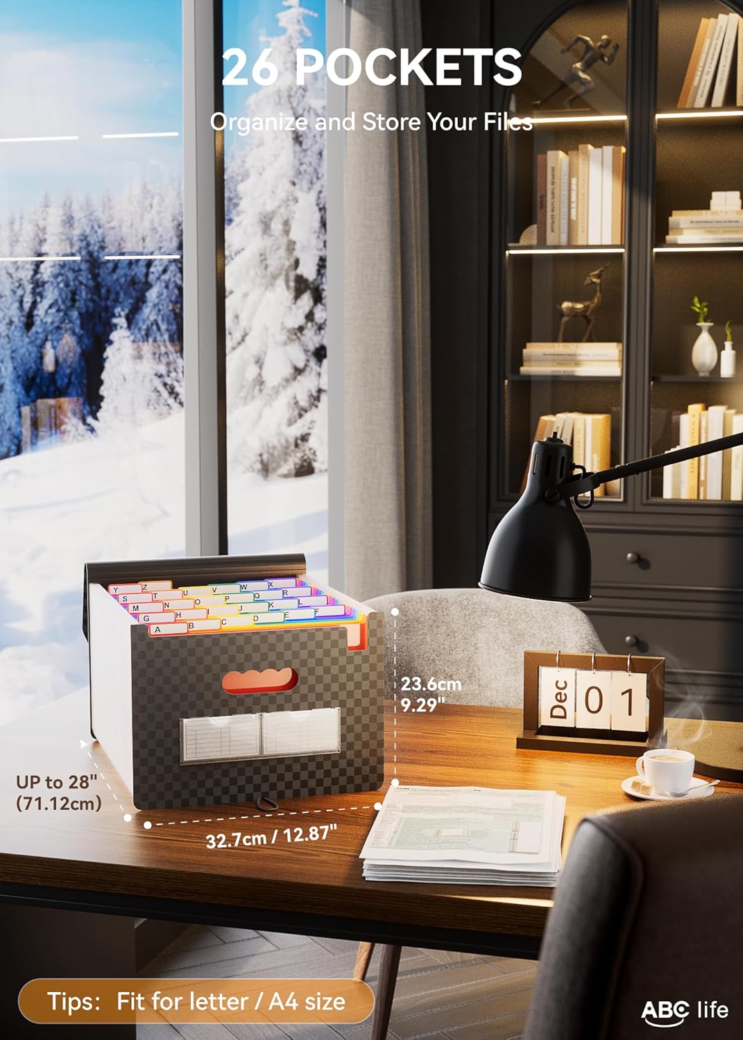 ABC life 26 Pockets Accordion File Organizer, Expanding File Folders, Portable Monthly Bill Receipt Organizer with Colorful A-Z Tabs, Desktop Folders Letter A4 Paper Document Storage for Home Office