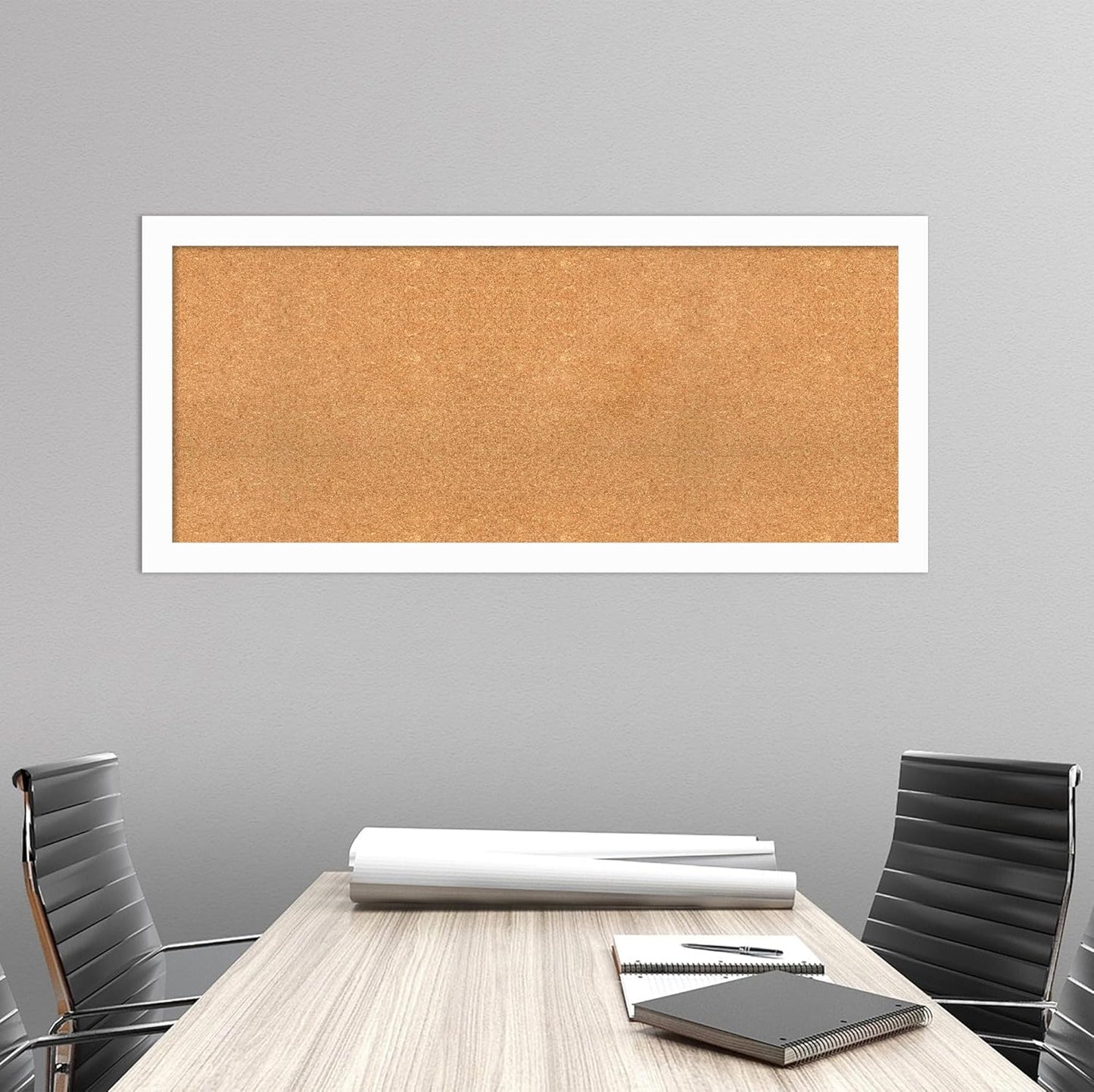 Amanti Art Natural Cork Board for Wall, 23x51 Vision Board with White Frame, Oversize Corkboard Office Decor for Home Organization, Casual Corkboard Pinboard to Display Items for Home Organization in