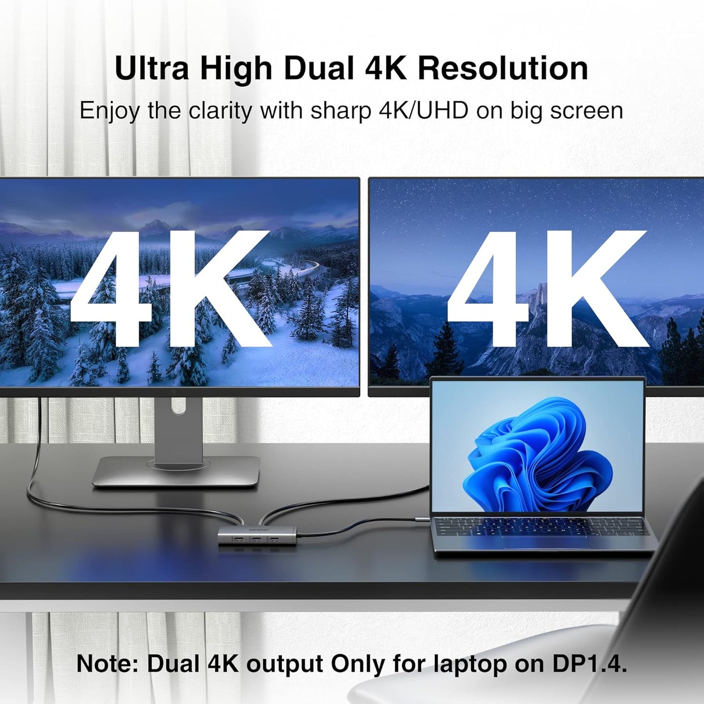 ABIWAZY USB C Docking Station Dual Monitor Adapter for Dell HP Laptop Docking Station 3 Monitors Quadruple Display USBC Hub Dongle to 4K HDMI,DP,VGA,3 USB2.0,100W PD, USB-C Dock for Lenovo,Surface