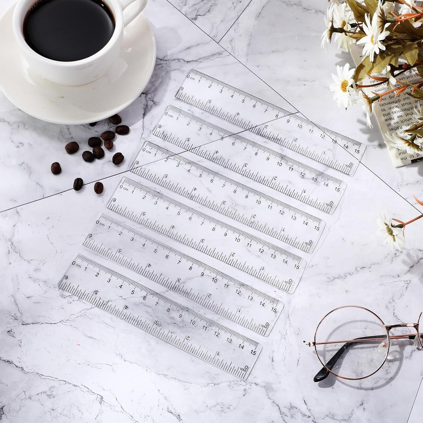 Zonon 6 Pcs 6 Inch Ruler Bulk Clear Plastic Flexible Straight Metric Rulers with Centimeters and Inches Drafting Measuring Tool for Classroom School Students Education