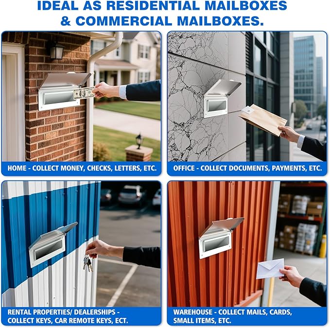 Pochar Through The Wall Drop Box with Lock - Wall Mailbox with Rainproof Cover & 10inch Adjustable Chute - Heavy Duty Locking Key Drop Box Deposit Safe for Mail, Rent, Cash, Payment (Off-White)