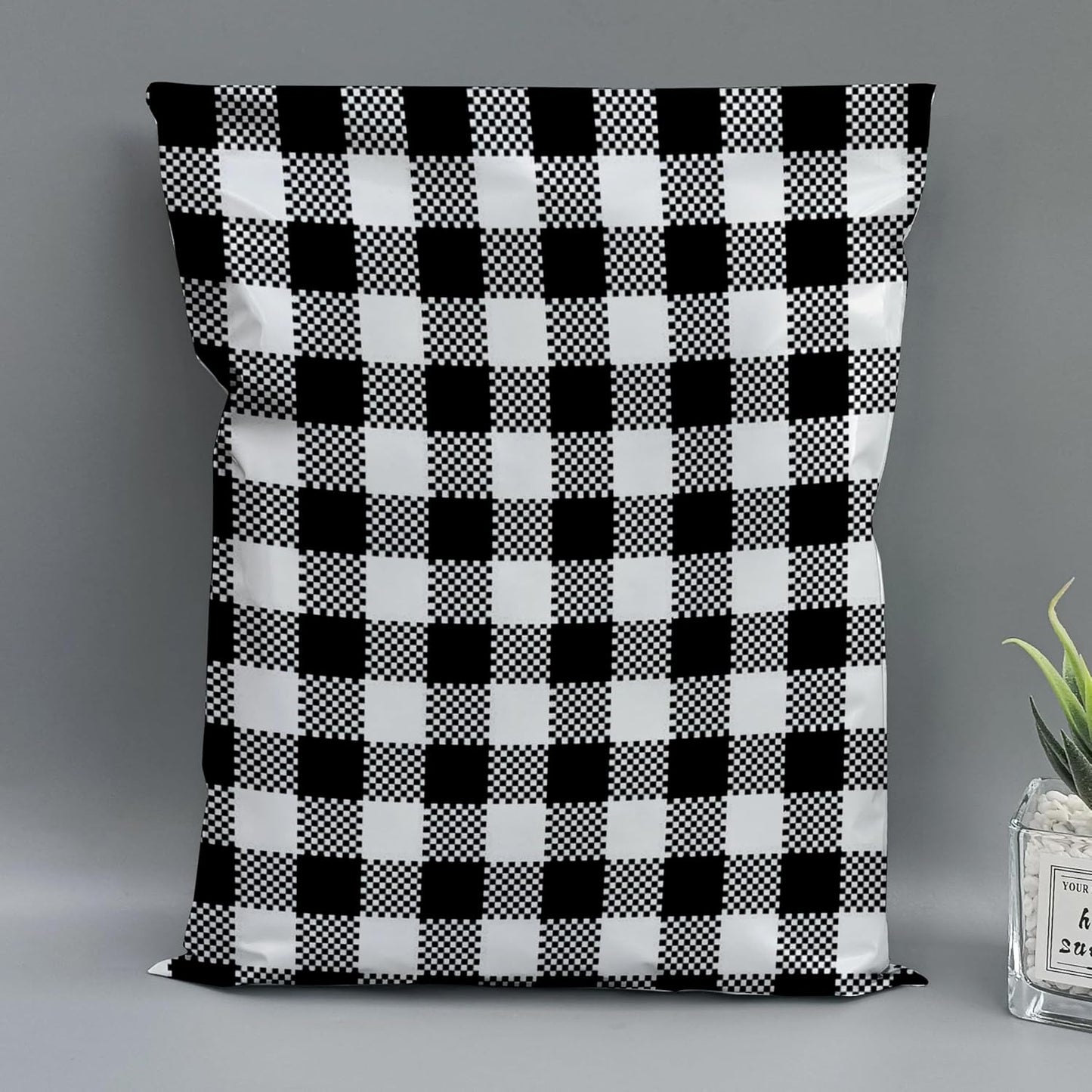 200 Count - 6x9 inch, Poly Mailer Black Gingham Plaid Envelope, Mailing Shipping Bags with Self Seal Strip