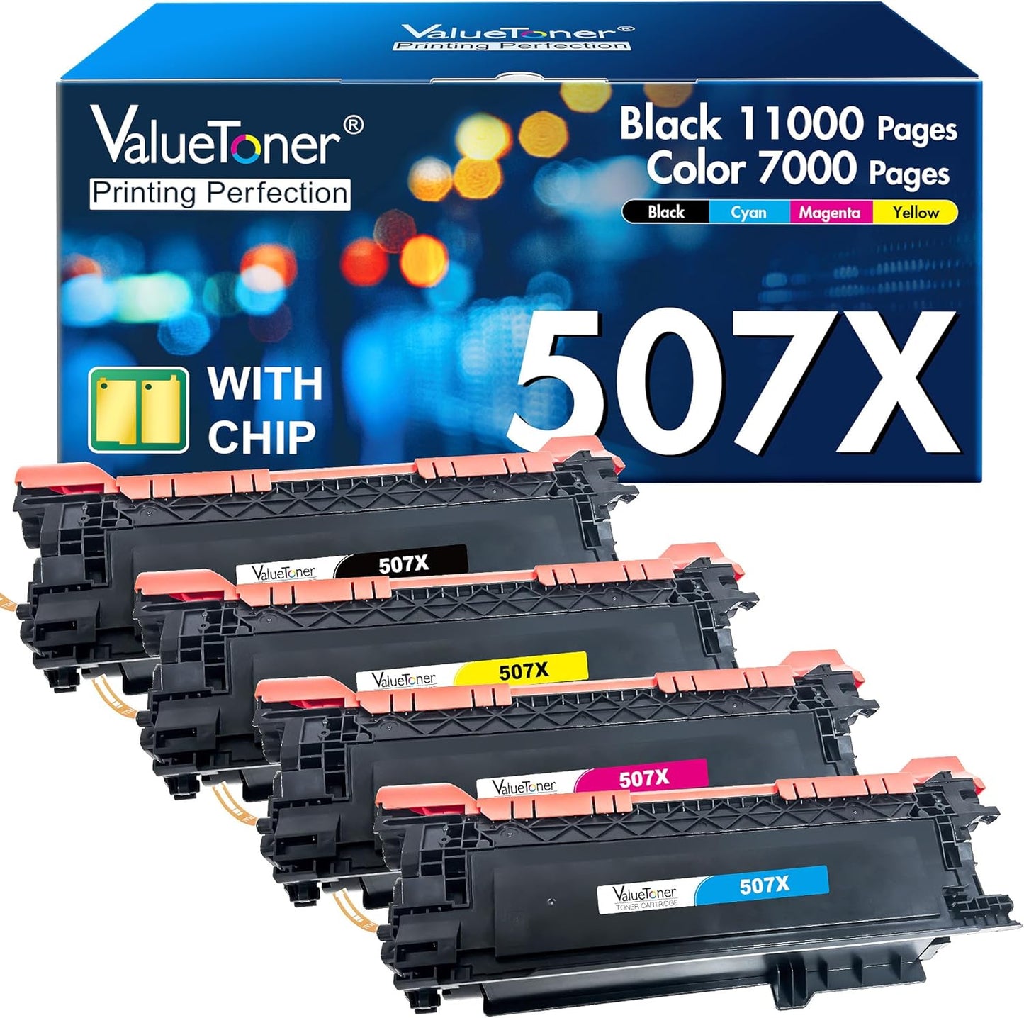 Valuetoner Toner Cartridges Compatible for HP 507X 507A CE400X CE401X CE402X CE403X High Yield for Enterprise M551 M551n M551dn M551xh M570dn M570dw M575f Printer (4-Pack Black Cyan Yellow Magenta)