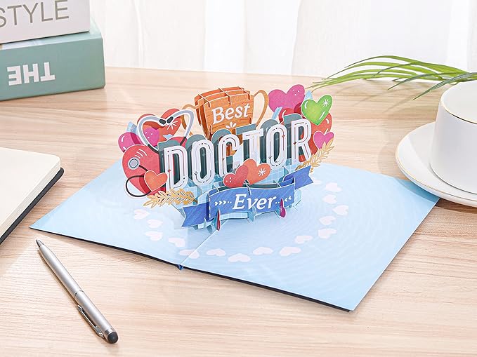 Liif Thank You Doctor 3D Greeting Pop Up Card, Thank You Card For Doctor, Nurse, EMTs, Healthcare Workers, Doctor Appreciation Gifts| With Message Note & Envelop | Size 7 x 5 Inch