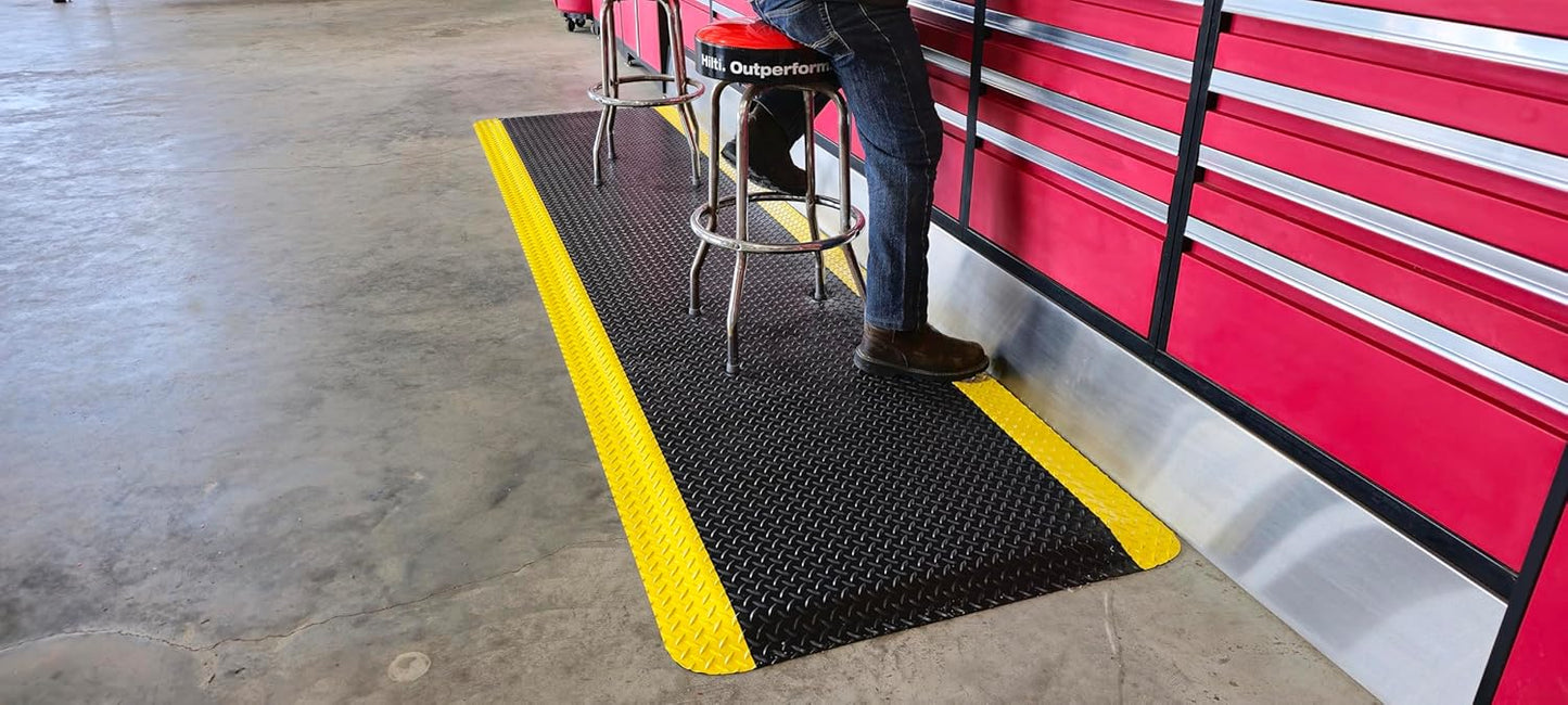 Rhino Mats, American Classic Diamond Anti-Fatigue Mats, Industrial Ergonomic Comfort Standing Mat for Work, Home, Garage, Office, Kitchen or Anywhere (Black/Yellow 1" Thick, 4 FT. x 20 FT.)