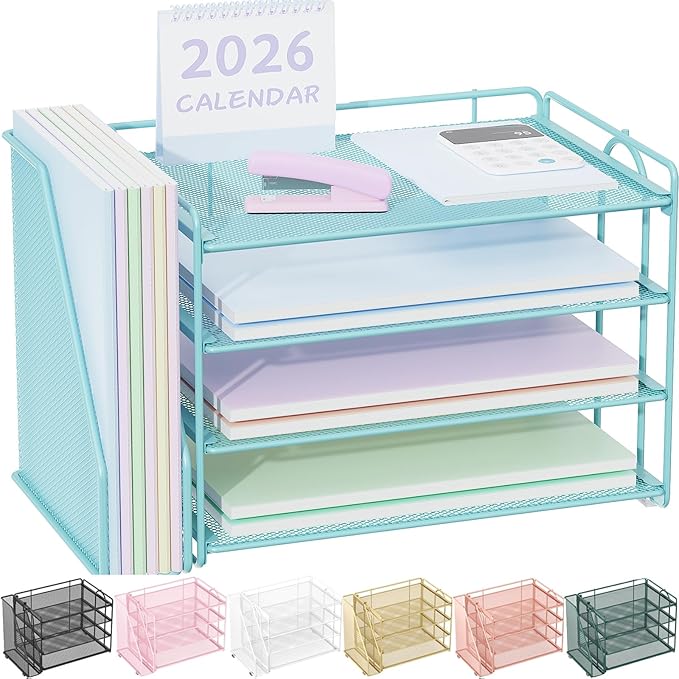 Spacrea Desk Organizers and Accessories, Paper Organizer for Desk with File Organizer, Desk Accessories & Workspace Organizers for Office Supplies (Blue)