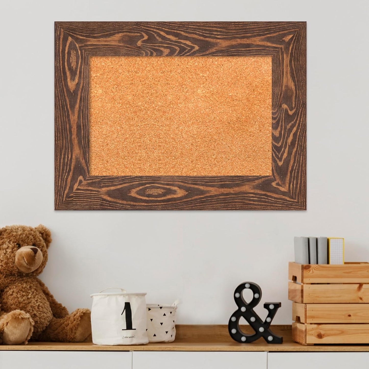 Amanti Art Natural Cork Board for Wall, 18x24 Vision Board with Brown Wood Frame, Small Corkboard Office Decor for Home Organization, Country Rustic Corkboard Pinboard to Display Items for Home