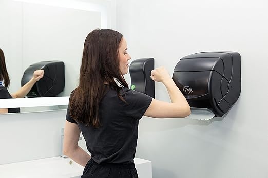 San Jamar Ecologic Integra Recycled Plastic Level Paper Towel Dispenser, Universal Roll Capacity, Wall Mounted Dispenser with Zero Waste for Home and Business Universal, Black