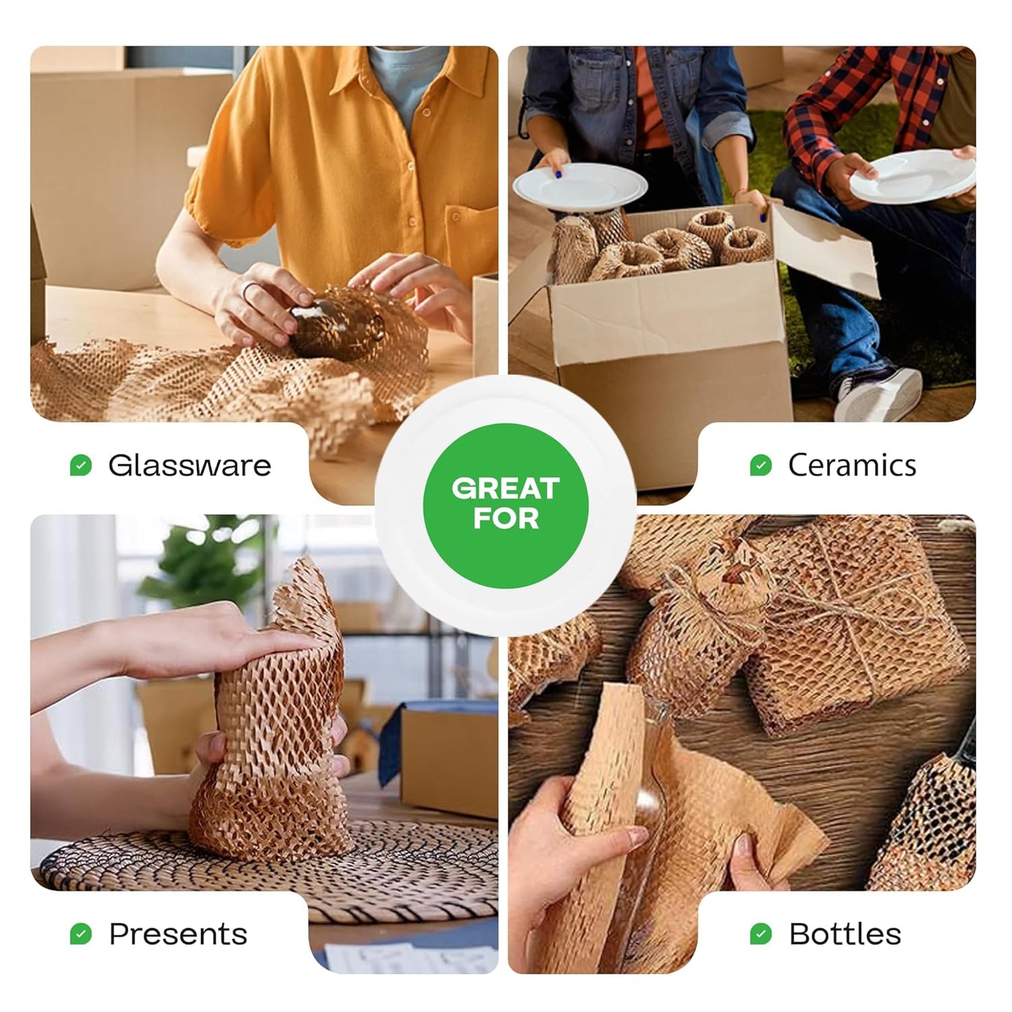 IDL Packaging Original HexcelWrap Honeycomb Packing Kraft Paper 15.25" x 1400' Roll in Self-Dispensed Box, Brown - The First Patented Interlocking Slit Paper Design for Shipping