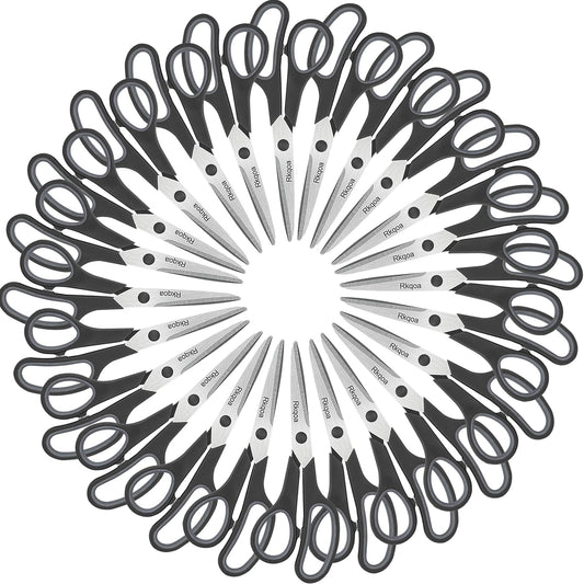 24 Black Scissors Bulk, Rkqoa 8" All Purpose Scissors Pack - Thick Sharp Shears for Office School Sewing Craft Supplies, Classroom Must have, Teacher/Class Scissor, Right/Left Handles