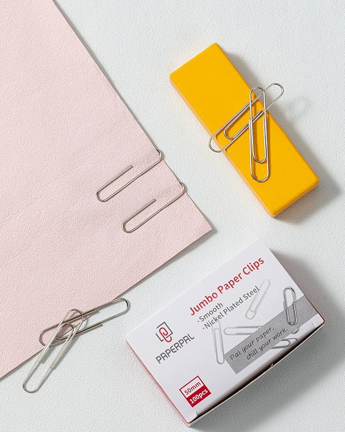PAPERPAL Jumbo Paper Clips Smooth, 1000 Large Paperclips (10 Boxes of 100 Each), Bulk Paperclips for Office School & Personal Use, Daily DIY, 2" Silver Paper Clips Jumbo Size