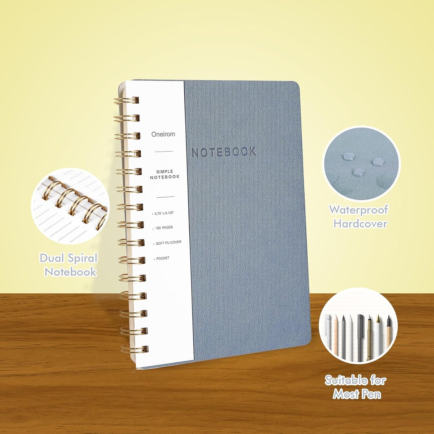 Lined Spiral Notebook College Ruled A5 Journal Book for Note Taking, 160 Pages Writing Journal for Office and Home School Supplies 5.75x8.125 inch (3pack-Reefblue/Green/Brown)