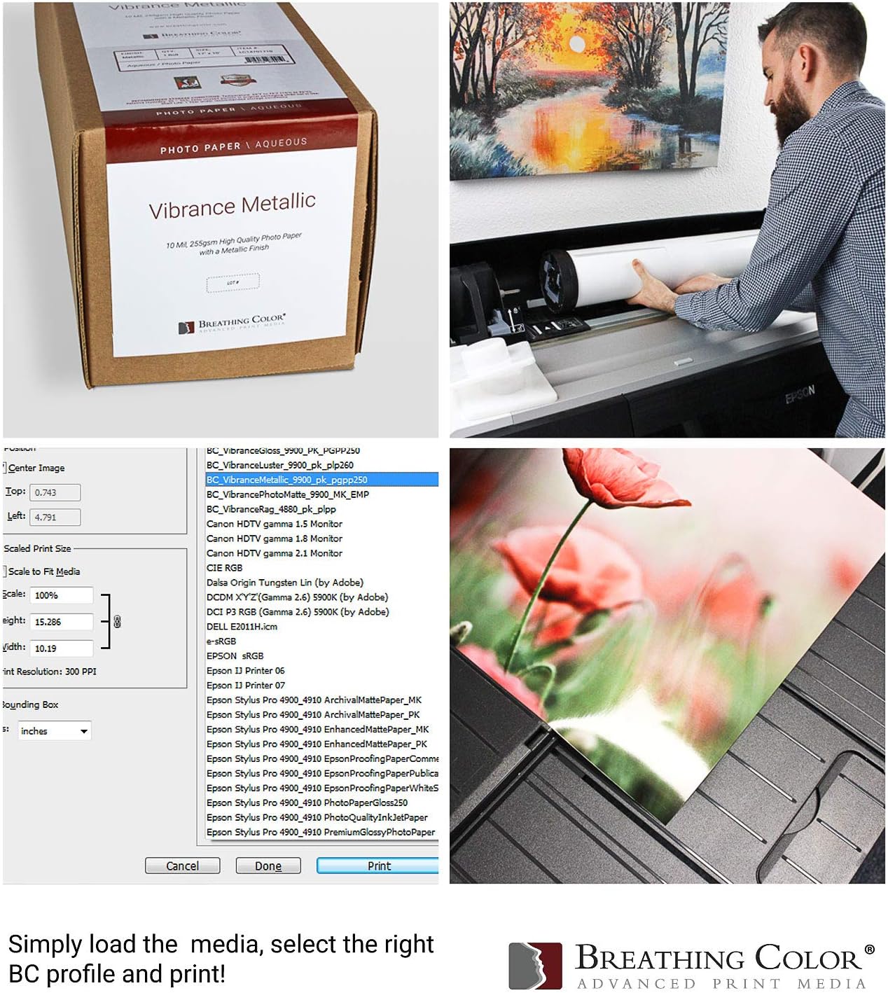 Vibrance Metallic Photo Printer Paper 10 mil 255 gsm Premium Photo Paper Roll 3in Core 24 inches x 100 feet Works with Most Inkjet Printers Including Professional Makes and Models Like Epson Canon HP