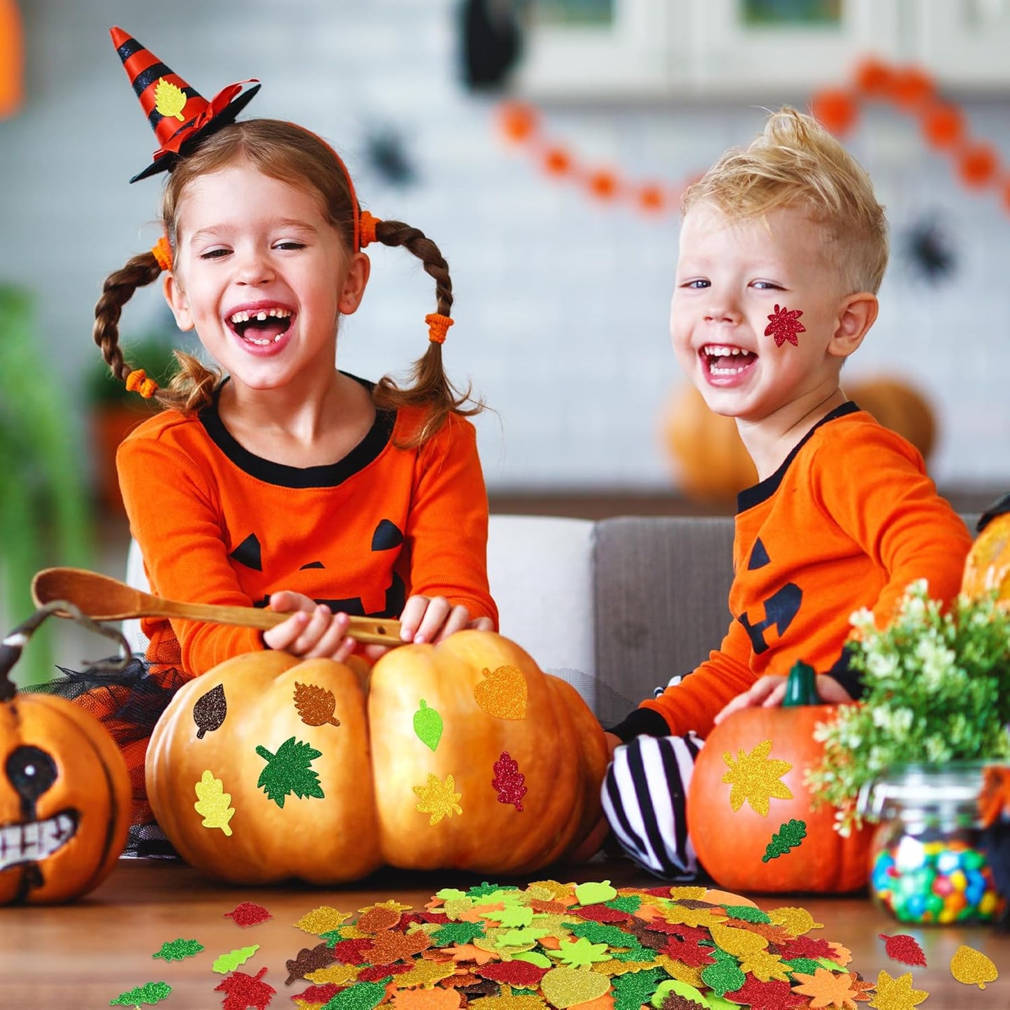 584 PCS Fall Stickers Glitter Foam Stickers for Kids Crafts, Autumn Leaf Maple Leaves Self Adhesive Stickers for Thanksgiving Party Supplies Gift DIY Arts Greeting Card Envelopes Home Decor