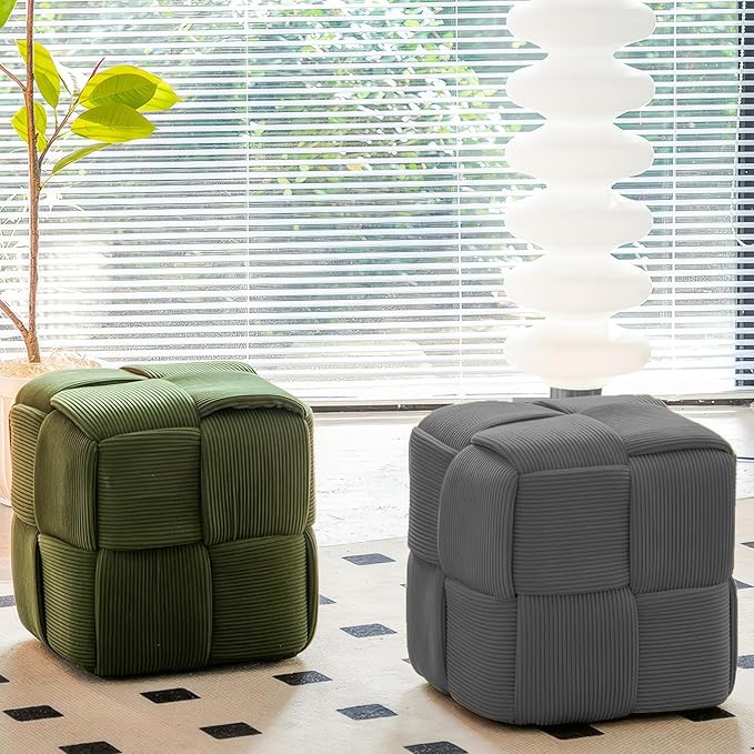 Ottoman Foot Rest Soft and Comfortable Ottoman Square Corduroy Woven Design Sofa Stool (Grey)