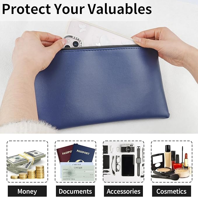 4 Pack Money Bags with Zipper, 11x6.1 Inch PU Leather Cash Pouch, Secure Bank Bag for Coins, Bills, Checks, Invoices, Cosmetics, Tools (Multi Color)