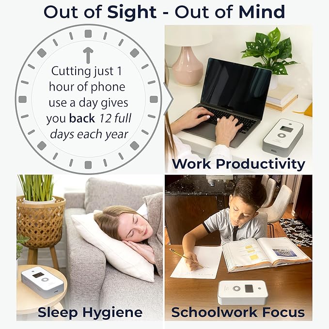 Mindsight Personal Timed Lock Box | Unplug from Phones and Other Small Distractions | 3 Modes based on Willpower | Easy to Use | Out of Sight ~ Out of Mind | Boost Your Mental Wellness