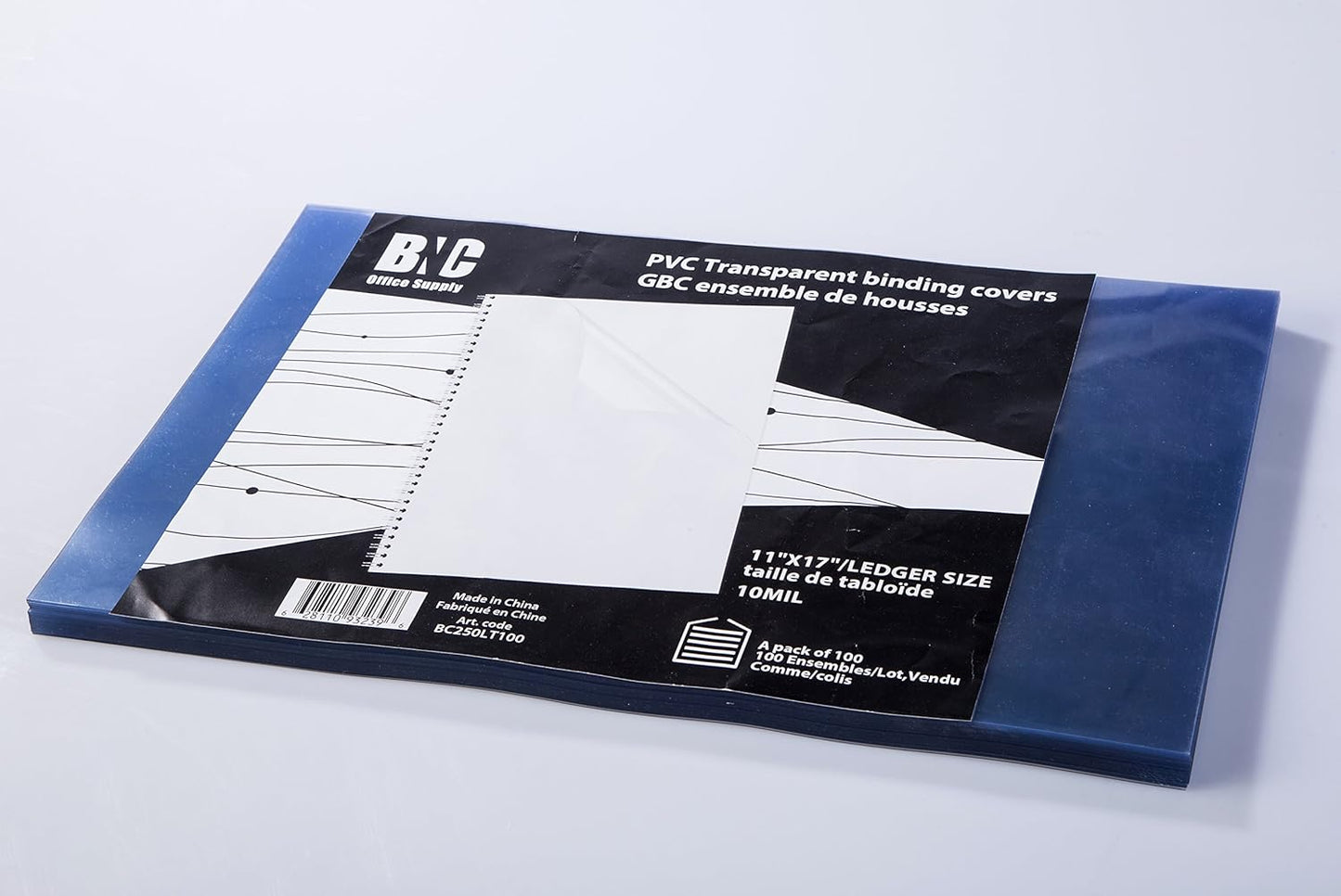 BNC 10 Mil 11 Inches by 17 Inches, Ledger Size PVC Binding Covers - Pack of 100, Clear