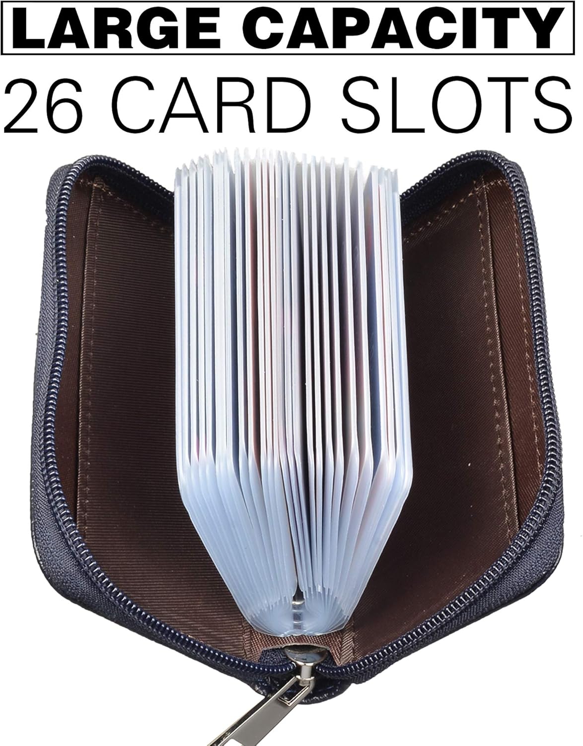 Easyoulife Genuine Leather Credit Card Holder Zipper Wallet With 26 Card Slots