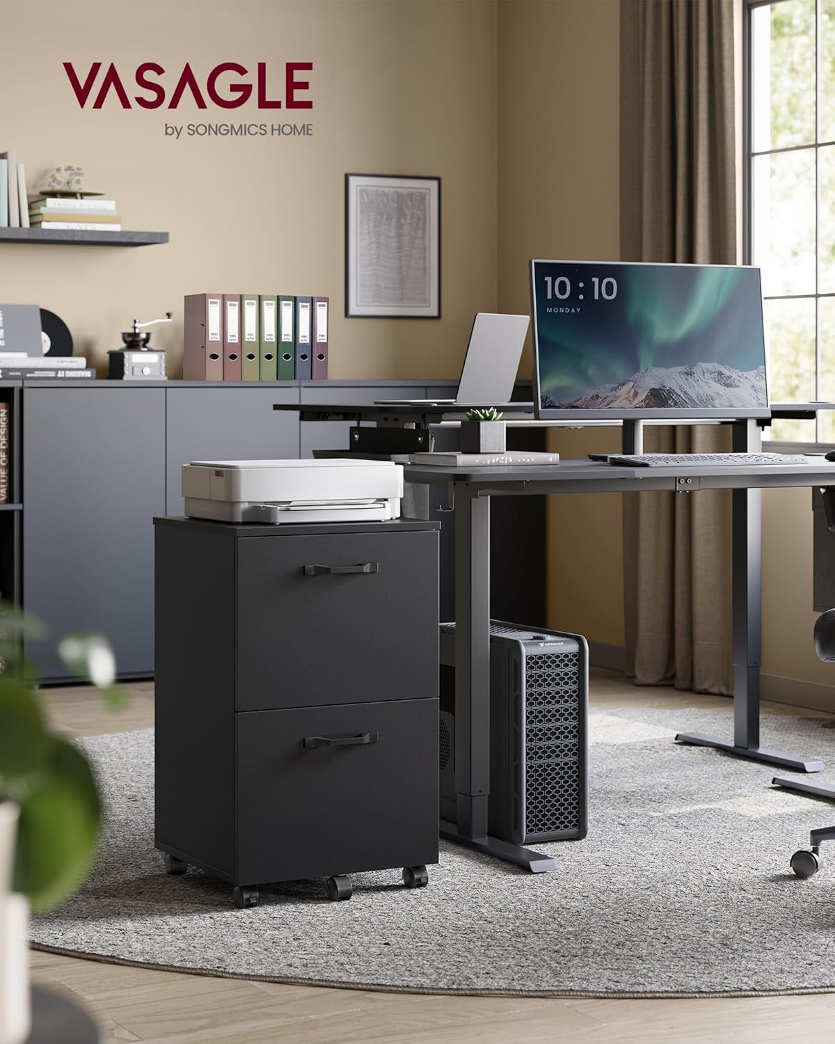 VASAGLE 2-Drawer File Cabinet, Small Rolling Filing Cabinet for Home Office, Printer Stand, for A4, Letter-Size Documents, 15.7 x 16.5 x 27.6 Inches, Matte Black UOFC040B16