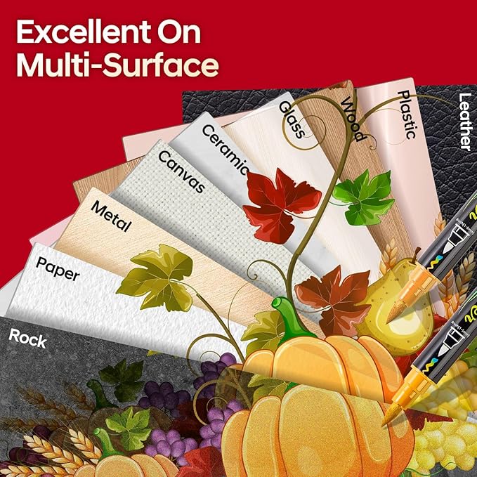 48 Colors Acrylic Markers,Dual Tip Acrylic Paint Markers with Fine Tip and Brush Tip,Acrylic Paint Pens for Rock Painting,Fabric,Crafts,Wood,Glass,Canvas,Plastic,Scrapbook,Art Supplies