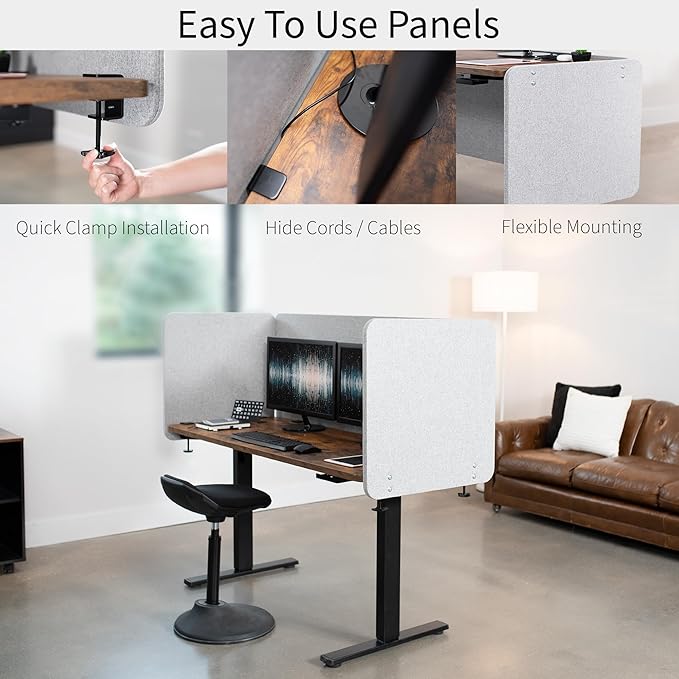 VIVO Clamp-on/Screw-on 60 x 24 inch Privacy Panel, Sound Absorbing Cubicle Desk Divider, Acoustic Partition, Gray, PP-1-V060G