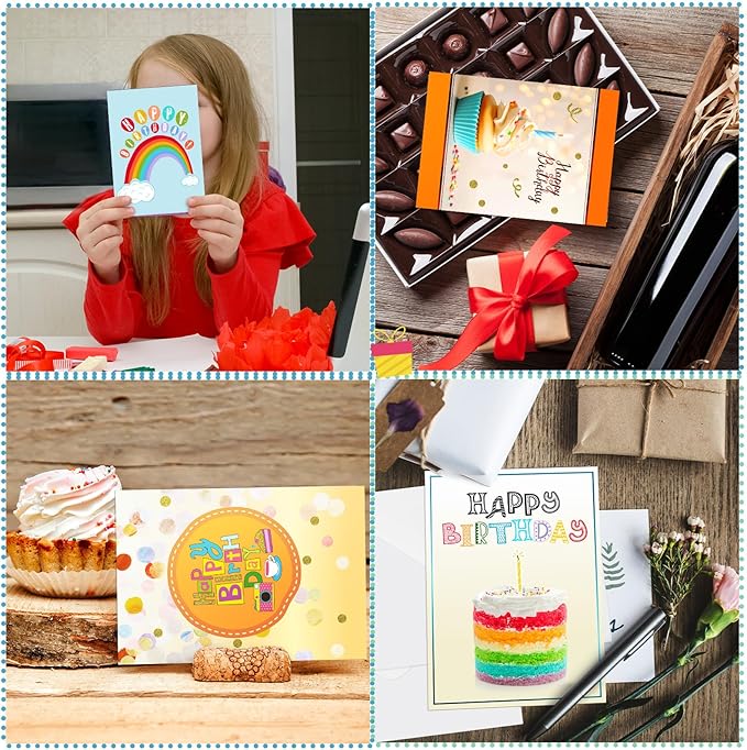 200 Set Unique Happy Birthday Card Bulk with Envelope and Sticker Blank Greeting Card Large 5 x 7 Inch Suitable for Office Kids Women Men, 20 Styles(Pastel Style)