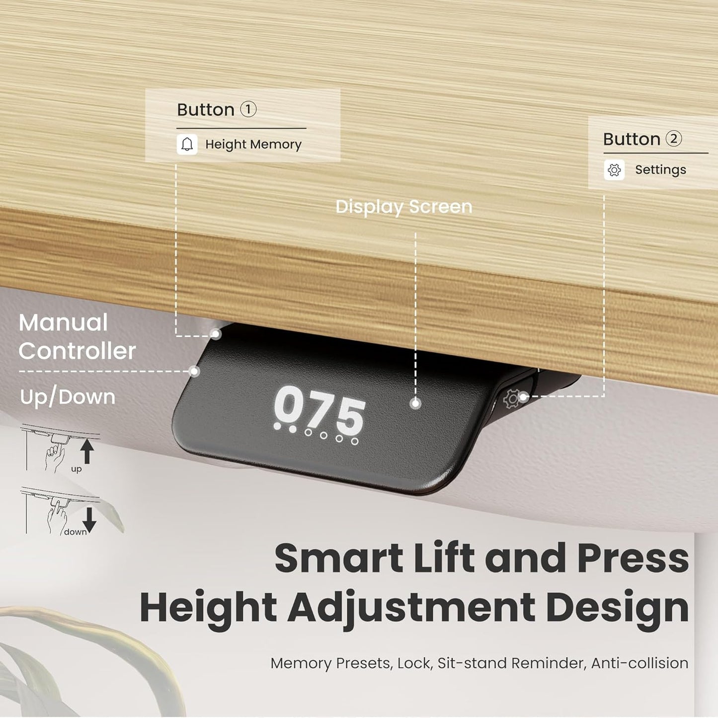 COLAMY Electric Adjustable Standing Desk – 48 x 28 Inch Sit Stand Desk with Drawer & Cable Management, Dual Motor Lift System, Ergonomic Footrest, Home Office Table (MFC Desktop, Light Maple + White)