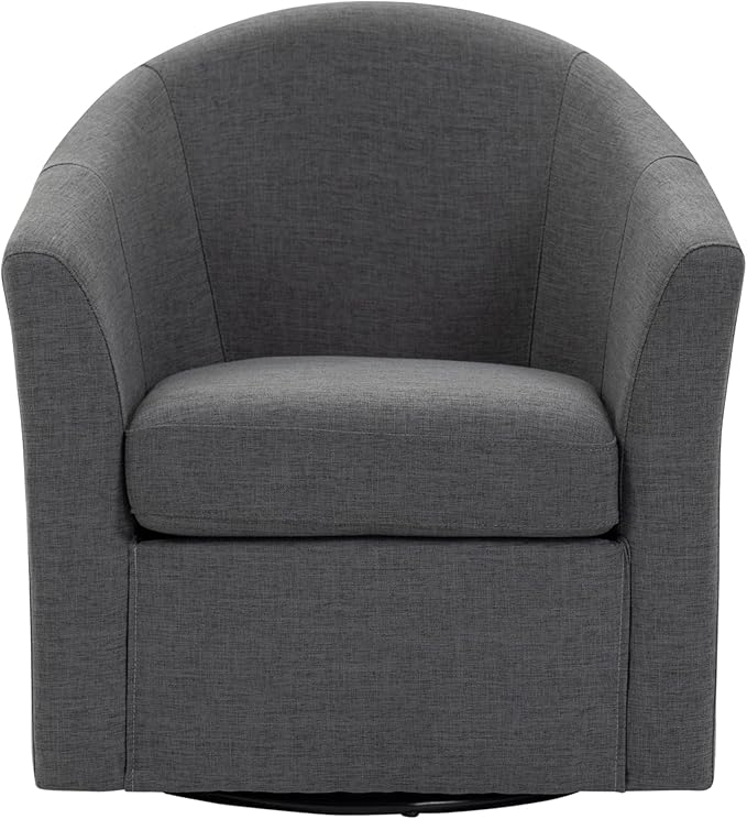 UIXE 360° Swivel Barrel Accent Chair, Modern Round Arm Chair Upholstered Club Armchair, Single Sofa Seating in Fabric for Living Room, Bedroom (Dark Grey)
