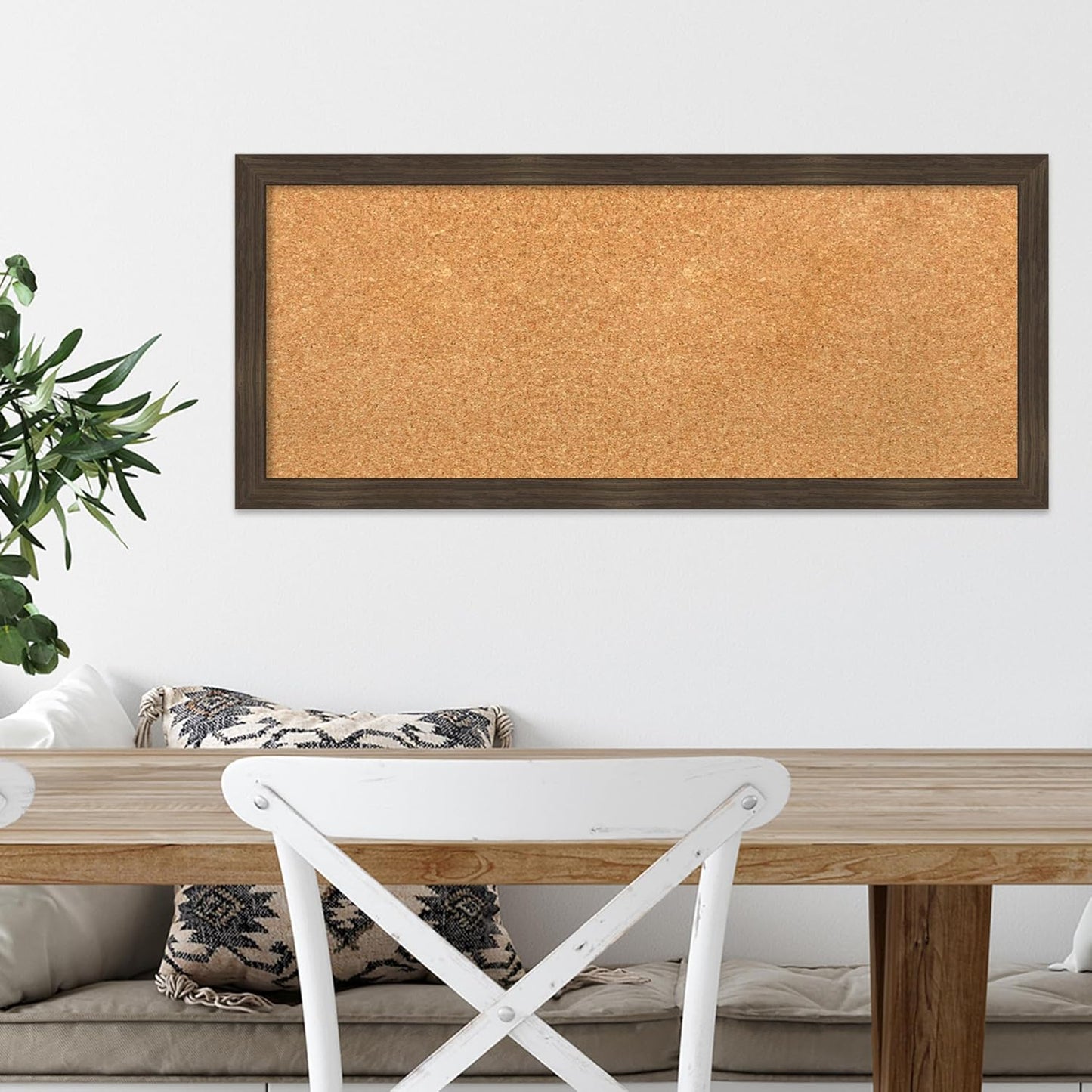 Amanti Art Natural Cork Board for Wall, 14x32 Vision Board with Brown Wood Frame, Medium Corkboard Office Decor for Home Organization, Casual Corkboard Pinboard to display items for home organization