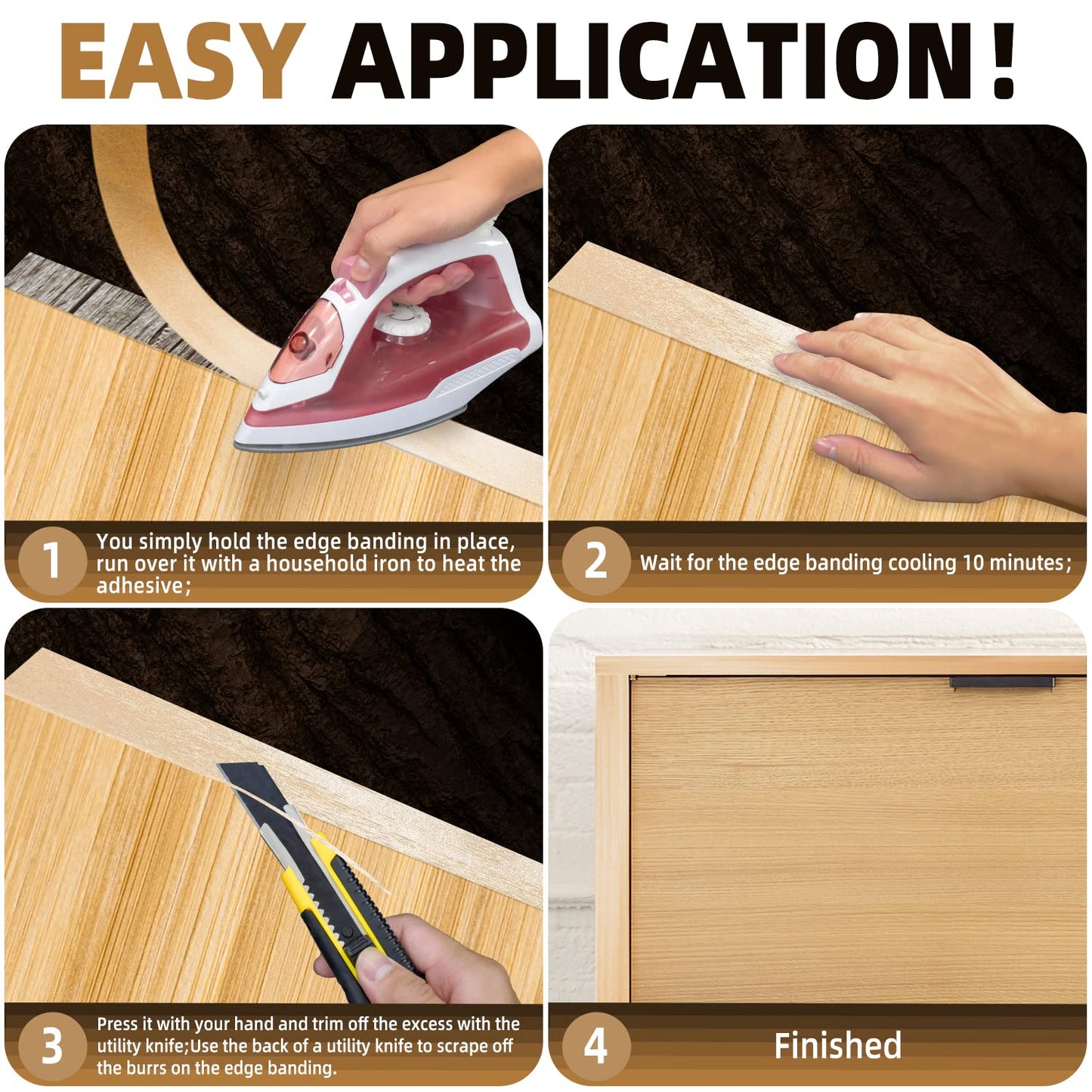 GSCIT Club Birch Edge Banding, 1/2 inch x 100ft roll of Veneer Edge Banding Preglued Flexible, Real Wood Tape Banding