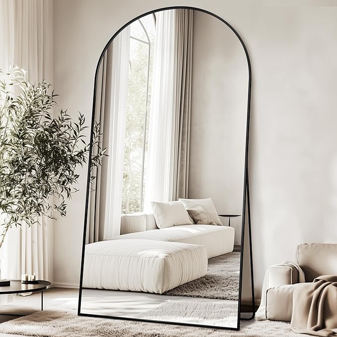 Antok Full Length Mirror, 83"x44" Oversized Floor Mirror Freestanding, Full Body Mirror Floor Standing Mirrors with Stand, Hanging Mounted Mirrors for Living Room Cloakroom,Black,Arched Style