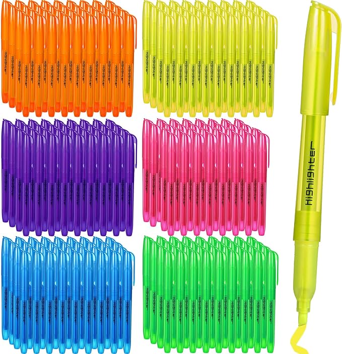 Thenshop 300 Pcs Highlighter Bulk Pack Assorted Colors Highlighter Markers Chisel Tip Fluorescent Pens for Office Classroom Back to School Supplies