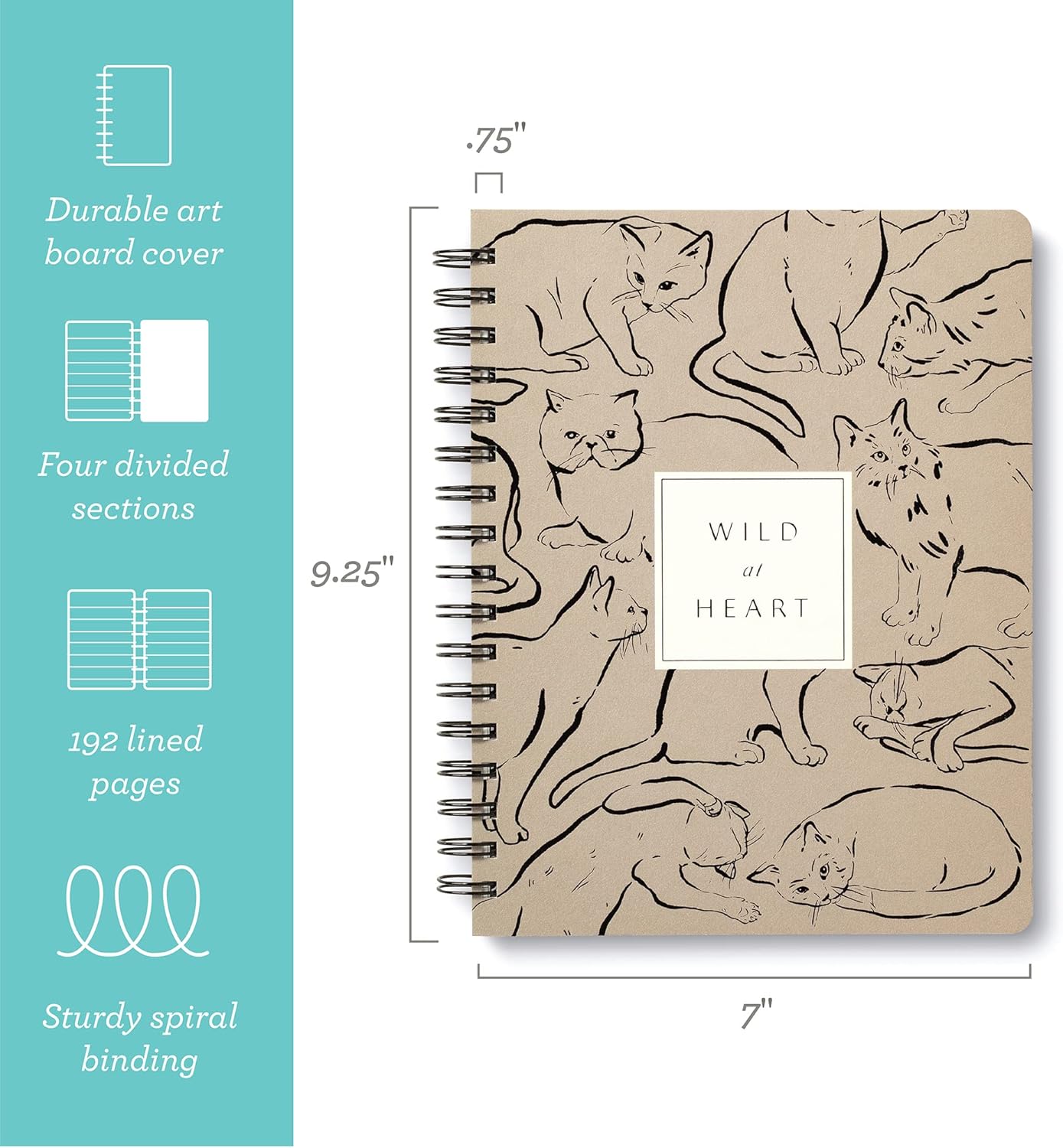 Compendium Spiral Notebook - Wild at Heart — A Designer Spiral Notebook with 192 Lined Pages, College Ruled, 7.5”W x 9.25”H