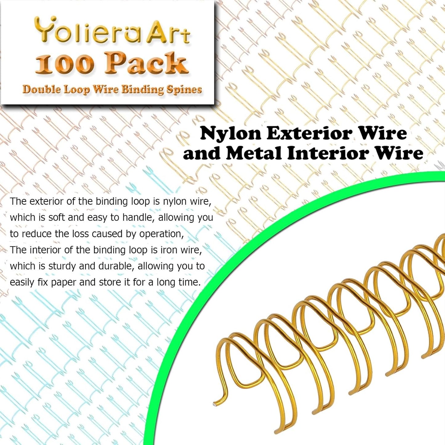 100 Pack Double Loop Wire Binding Spines, YolieraArt Wire Binding Spines, 7/16 Inch Binding Wire for Letter Size (7/16 Inch (80 Sheet Capacity), 100P, 3:1 Pitch, Gold)